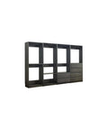 Freestanding Gray Wood Closet System With Five Modular Wardrobe Units For No Stress Setup Clean Vibes Ultimate Storage Flex Super Easy Game Changing Room Layout - side view of five panel closet system with shelves and drawers.