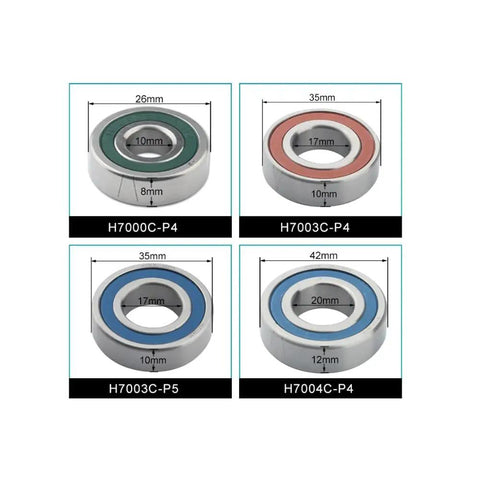 Top Tier Paired Angular Contact Ball Bearings For CNC Milling Machine Spindles Hella Accurate P4 P5 Ratings Sealed 7202 2Rz Tandem Dt Pair Built Tough with various sizes shown.