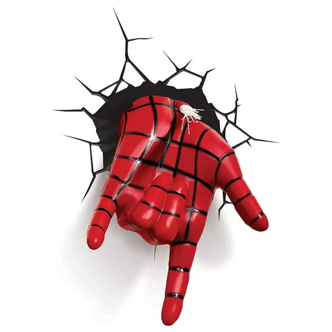 Officially Licensed Spider Man Hand 3D Deco LED Wall Light Cordless Battery Operated Red Includes 3 AA Batteries Not Included And 3D Crack Sticker Makes A Great Gift For Kids Room Decor And Superhero Home Accent