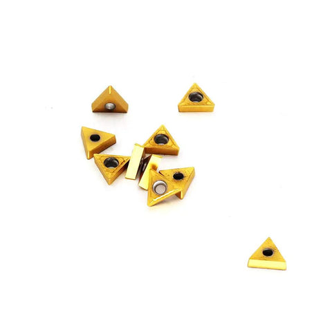 Carbide Turning Inserts TCMT090204 Tin Coated Three Thirty Second Inch Thick One Sixty Fourth Inch Radius Seven Degree Relief Pack of Ten