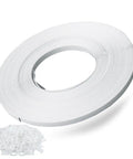 Heavy Duty Hand Grade Polypropylene Strapping Coil Delivering Knockout 130 Pound Break Strength And Three Twenty Eight Feet Of Smooth White Strapping With One Hundred Snap Buckles For Seamless Cargo Securing.