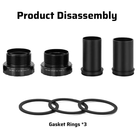Disassembled parts of Road And Mountain Bike Bottom Bracket For 24Mm Spindle Cranks BSA English 68 To 73Mm Shimano Compatible