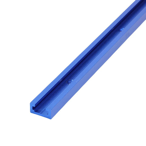 Close-up of blue 2 Pack 600mm T Track Aluminum Three Quarter Inch Double Cut T Slot Track With Six Pre Drilled Mounting Holes