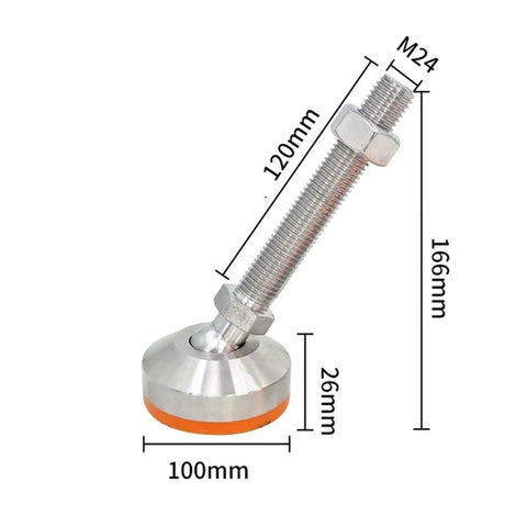Rock Solid 304 Stainless Steel Adjustable Leveling Feet With 360 Degree Swivel And Thick Yellow Rubber Pads For Heavy Duty Workbenches Machinery And Cabinets Keeps Things Square Without The Wobble Four Pack For Quick Level Install, showing dimensions and design.