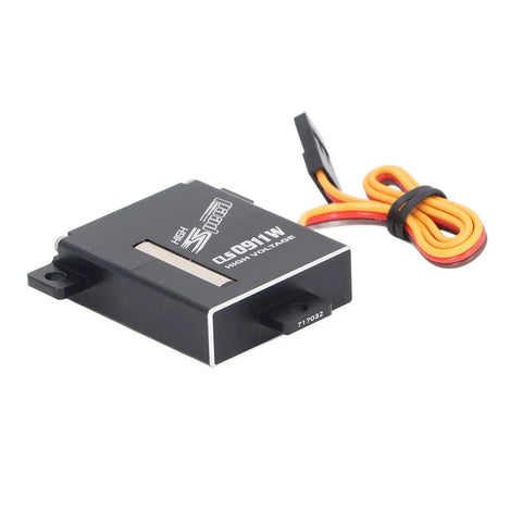 Heavy Duty Digital Servo Motor With High Metal Gears For RC Drone Smart Car And Robotics Kits Built Tough As Nails Using Solid Aluminum Alloy, showing a compact design with power cable.