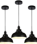 Dope Black Dome Industrial Farmhouse Pendant Lights Three Pack Hanging Ceiling Fixture For Kitchen Island Dining Room Foyer With 44 Inch Wire And E26 Socket, showing black dome design