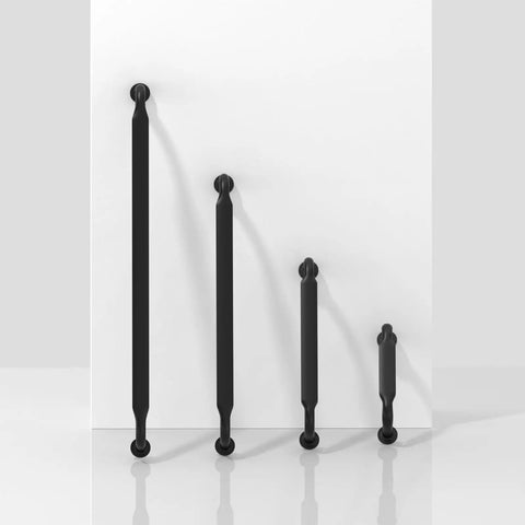 10 Pack Matte Black Cabinet Pulls 5 Inch Center To Center Solid Zinc Alloy Kitchen Drawer Handles in various sizes on display.