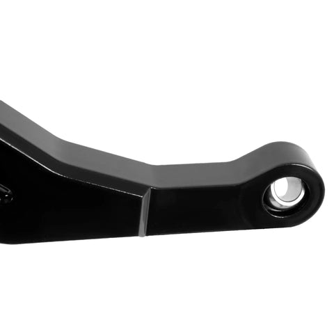 High Clearance Boxed Rear Radius Rods Arms For Polaris RZR XP 1000 And RZR XP 4 1000, 2017 To 2023, Aluminum And 304 Stainless Steel, Powder Coated Finish, Built Tough For Off Road Suspension Upgrade. Close-up black boxed rear radius rod with bushing end