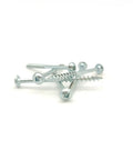 Pocket Hole Screws Size Eight Two And A Half Inch, 700-Piece Zinc Plated Indoor Use, shown as scattered screws on white background