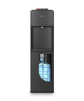 Front view of black Bottom Load Water Cooler Dispenser with Hot Cold and Room Temp Water, 5 Gallon Bottle Ready, No Plumbing Needed