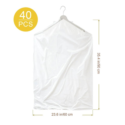 40 Pack Clear Garment Bags for Hanging Clothes, 60x90cm Plastic Dry Cleaning Bags for Closet Storage and Easy Organization