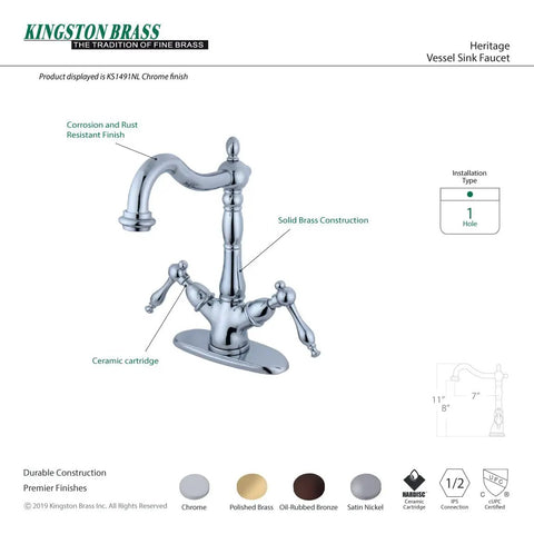 Vessel Sink Faucet With Polished Chrome Finish, deck mount for 1 hole, featuring drip-free ceramic disc cartridge and solid brass body