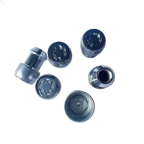 Solid Cold-Forged Wheel Lug Nut Kit Built For Jeeps Wranglers With Secure Locking Design To Boost Your Ride Stability And Stop Any Thieves From Stealing Your Rims With Easy Install. six steel locking lug nuts