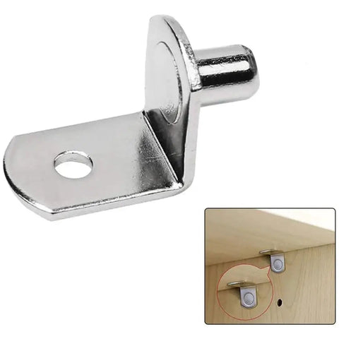 Heavy Duty Shelf Brackets For Cabinets And Shelves, Sturdy Metal Support Pins and Pegs, close-up of steel L-shaped bracket