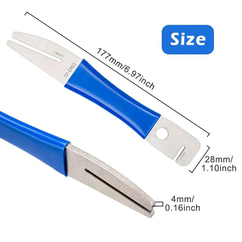 Rotor Truing Fork Tool For Bike Disc Alignment And Rotor Straightening No Fuss Blue Bicycle Disc Rotor Alignment Tool For MTB And Road Bikes Brake Pad And Rotor Alignment Tool displaying dimensions and materials