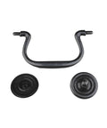 Four Pack Antique Black Three And A Half Inch Hole Center Drawer Pull Handles Gooseneck Ring Pullers showcased separately