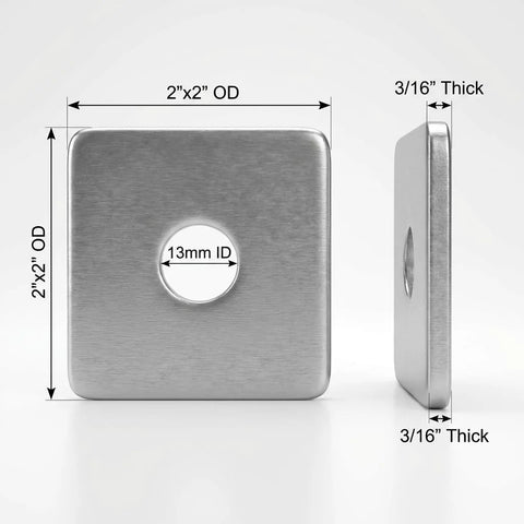 QWORK galvanized square washer plate, 2x2 in outer, 3/16 in thick, 13 mm bore (1/2 in) front view