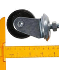 Beefy Heavy Duty Floor Jack Caster Wheels 2 Pack 12mm 3 Ton Cast Iron Replacement Casters; close-up with ruler