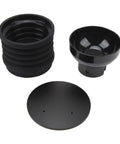 Premium Silicone Coffee Bellows Single Dose Bean Jar And Hella Handy Dust Cleanup Blower With Flexible Air Wand components, black silicone material.
