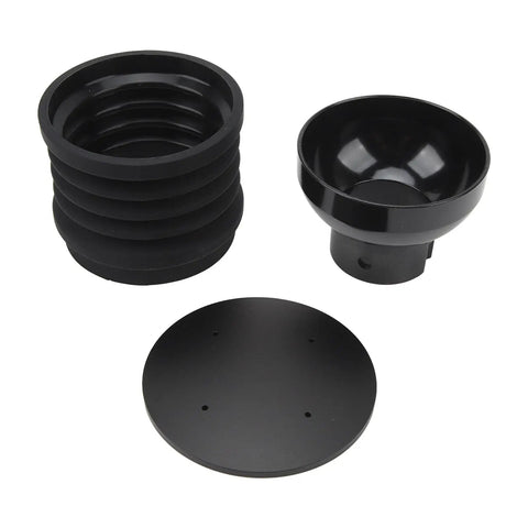 Premium Silicone Coffee Bellows Single Dose Bean Jar And Hella Handy Dust Cleanup Blower With Flexible Air Wand components, black silicone material.