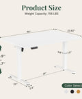 Dimensions of 48 Inch Electric Standing Desk Height Adjustable Sit Stand Workstation With Silent Motor Memory Presets And Wide White Top.
