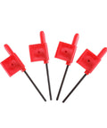 Four red plastic lathe tool holders with black shanks, labeled T8