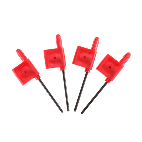 Four red plastic lathe tool holders with black shanks, labeled T8