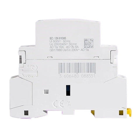 Beefy Modular AC Contactor Dual Pole 2P 16A 230 To 240V Plug And Play Ready For Industrial HVAC Systems Easy Mounting And Reliable Motor Switching For Control Circuits And Automation, white modular contactor rear view