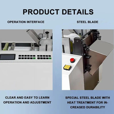 Killer Speed Automatic Electric Tube Cutter With Crisp Lcd Panel For Fast Precision Cuts Through Rubber Plastic Heat Shrink Tubing Industrial Grade Built Tough Slick Operation Gear showing operation interface and steel blade.
