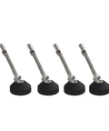 Heavy Duty Adjustable Furniture Leveling Feet 4 Pack Stainless Steel Swivel Base M8 M10 Screw Threads with rubber pads.