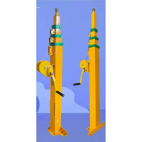 Heavy Duty Manual Telescopic Mast Smooth Glide Push Up Extension Pole For Satellite Antenna Support, side view with crank and pulley.