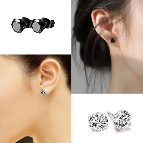 20 Pairs Stainless Steel Earrings Set For Women And Men Pack With Black And Silver Studs Round Disc Ball Studs Square Cubic Zirconia Dangle Earrings Small Huggie Hoops Fashion Jewelry For Everyday Wear, black stud earrings close-up