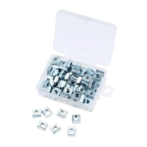 Bulk 100 Pcs M5 M6 T Slot Nuts For 20 Series Aluminum Extrusion Galvanized Slide Nuts in open plastic box