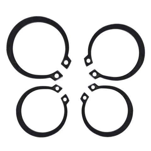 Image of 300 Piece E Clip Kit With 2mm To 32mm External Retaining Rings Set In Hardened Metal, showing four circlips on white background.