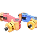 Professional Universal Adjustable CNC Mill And Lathe Workpiece Stop Positioner Clamping Locator Tool in red and blue finish.