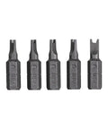 Six Spanner Insert Bit One Inch Length Quarter Inch Drive Rock Hard S2 Tool Steel Five Pack, showing various bit shapes.