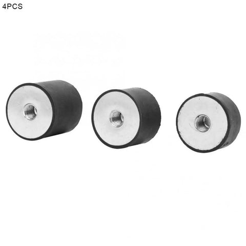 Heavy Duty Rubber Vibration Isolator Mounts With Steel Reinforced Base And Female Thread Bobbin Fitment For Gym Gear Air Compressors And Generators To Smooth Out Jitters And Kill Unwanted Noise In A Set Of Four Pieces - close-up of rubber mounts.