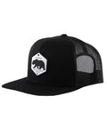 Men's California Highway Trucker Hat With Flat Brim And Adjustable Snapback, Six Panel Black, Woven Label Patch, side view