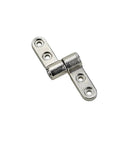 360-degree flip stop hinge, chrome metal with two screw-hole leaves for right-side mounting