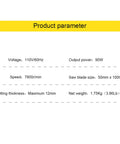 Product parameters for Mini Desktop 0 To 45 Degrees Multi Angle Portable Cutter with 7800 RPM speed and 90W power.