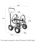 Slick Heavy Duty Rollable Outdoor Hose Reel Cart dimensions with measurements for efficient storage and use.