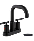 4 Inch Centerset Matte Black Bathroom Faucet With Two Handles High Arc Swivel Spout Pop Up Drain Assembly And Water Supply Lines