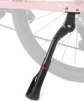 Rear Mount Bike Kickstand Built Tough With Adjustable Aluminum Alloy Fits 24 To 29 Inch Electric And Mountain Bikes 40mm Hole Spacing Heavy Duty Stand For Adults Easy Install Sturdy Long Lasting Kickstand For Daily Rides, installed on a bike.