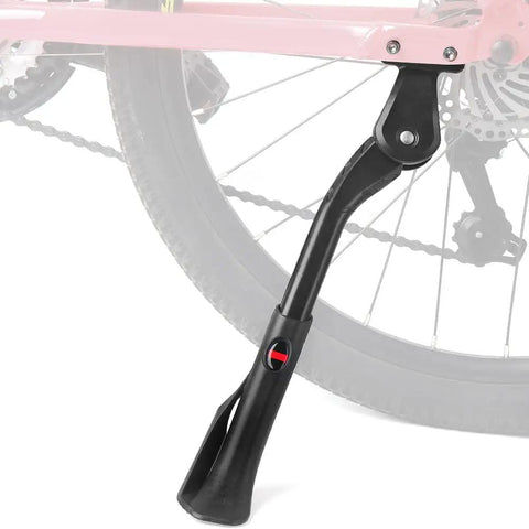 Rear Mount Bike Kickstand Built Tough With Adjustable Aluminum Alloy Fits 24 To 29 Inch Electric And Mountain Bikes 40mm Hole Spacing Heavy Duty Stand For Adults Easy Install Sturdy Long Lasting Kickstand For Daily Rides, installed on a bike.