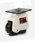 Rock Solid Heavy Duty Leveling Casters With Adjustable Support Feet And Universal Swivel Transport Wheels crafted for workbenches, close-up view of caster.