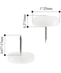 50 Pack Nail On Chair Sliders Round 1 Inch 25mm Plastic Beefy Glides For Heavy Duty Furniture Easy Moving Anti Scratch Floor Protectors For Hardwood Floors White with dimensions labeled