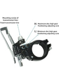 Budget Friendly Road Bike Front Derailleur Clip Ring Type For 31.8 To 34.9 Mm Tube Size 2 Speed 16T Total Capacity 46 To 52T Top Gear Aluminum Alloy With Two Piece Crank Compatibility Shimano R2000 Drivetrain, shown from side with adjusting screws.