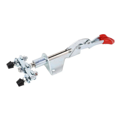 Rock Solid Dual Head Push Pull Toggle Clamp Featuring Quick Release Action With Red Pvc Grip Handle And Galvanized Steel Body Delivering Knockout 30Mm Stroke And Pro Level Clamping Force For Tough Workshop Jobs