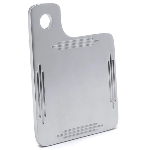 HASkulle chrome motorcycle tag plate with mounting hole, back view