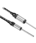 These Kickass Woodworking Drill Bits Feature Two Top Notch Square Hole Chisels For Fast Hollow Mortising On Any Lumber Project Including Half And Five Sixteenths Inch Sizes Today. Image shows two square hole chisel drill bits in metallic finish.
